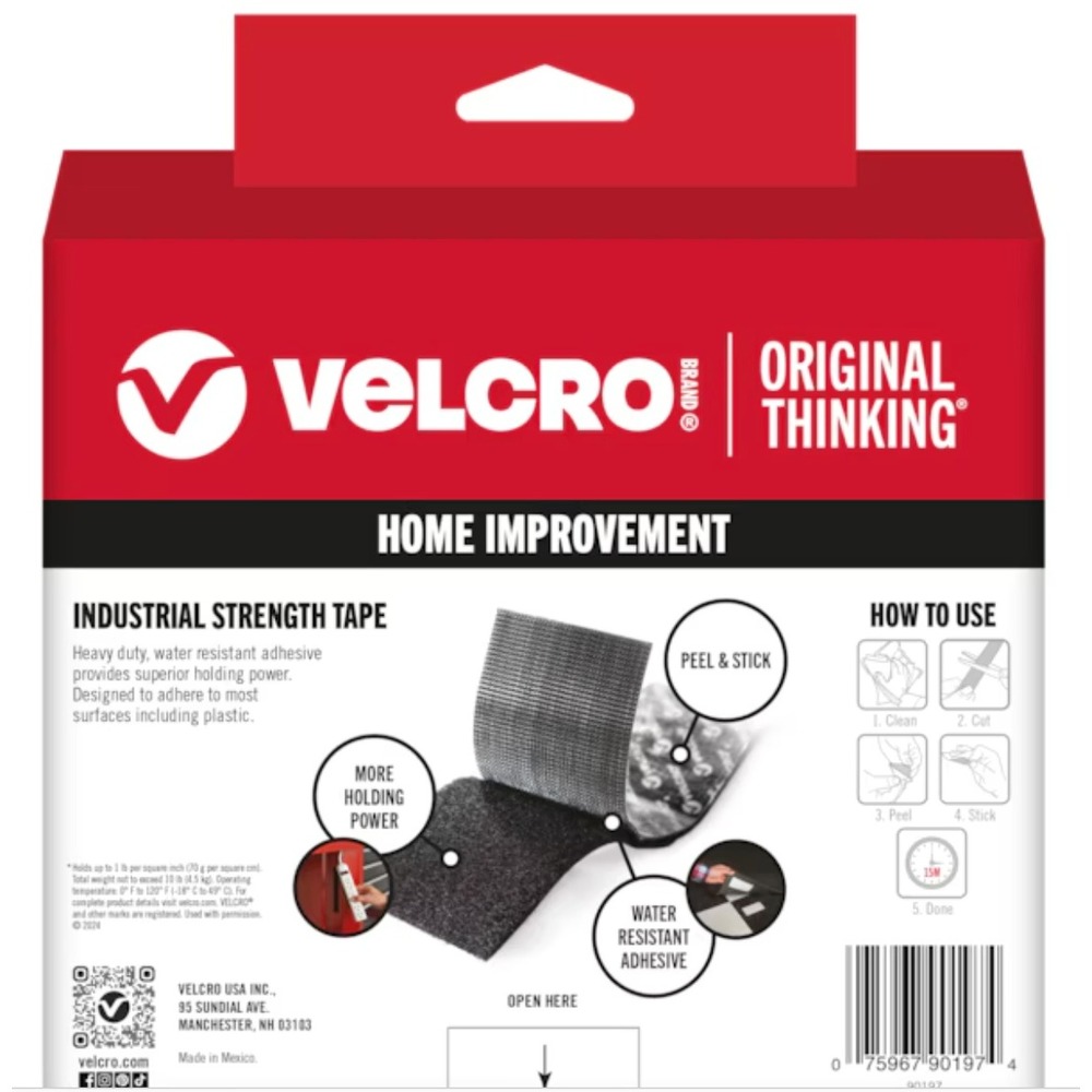 VELCRO Brand Industrial Strength Tape 15ft x 2in Black Heavy Duty Adhesive 90197